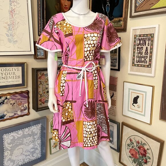 60s Vintage Deadstock Puritan Forever Young Green & Purple Flutter Sleeve Dress - Picture 1 of 8